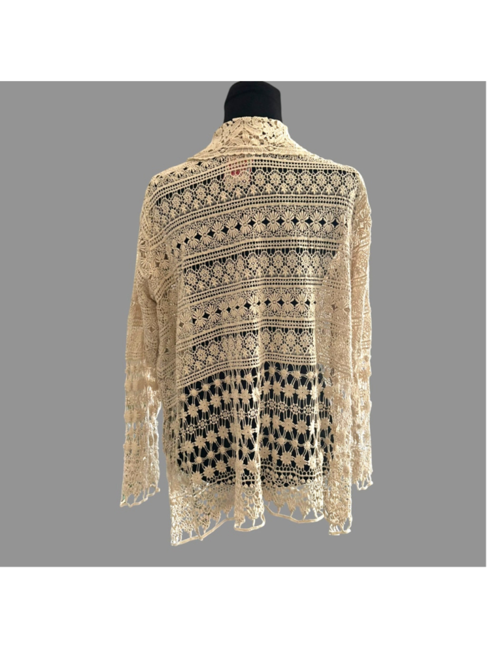 Vintage 90s Johnny Was Cream Floral Lace Duster Cardigan S - Picture 4 of 12